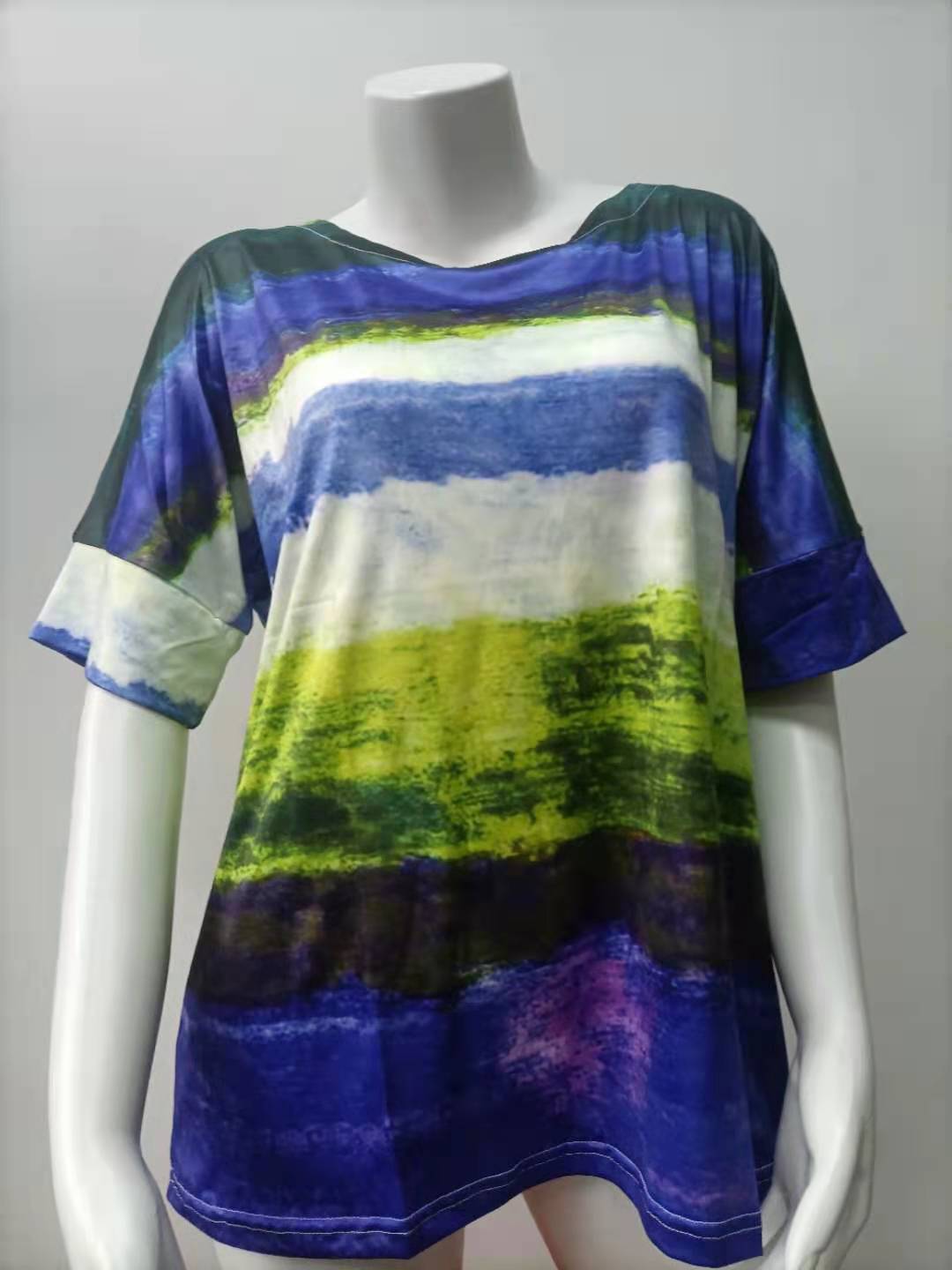 Women Clothing Summer Gradient Contrast Women Short-Sleeved T-shirt Women