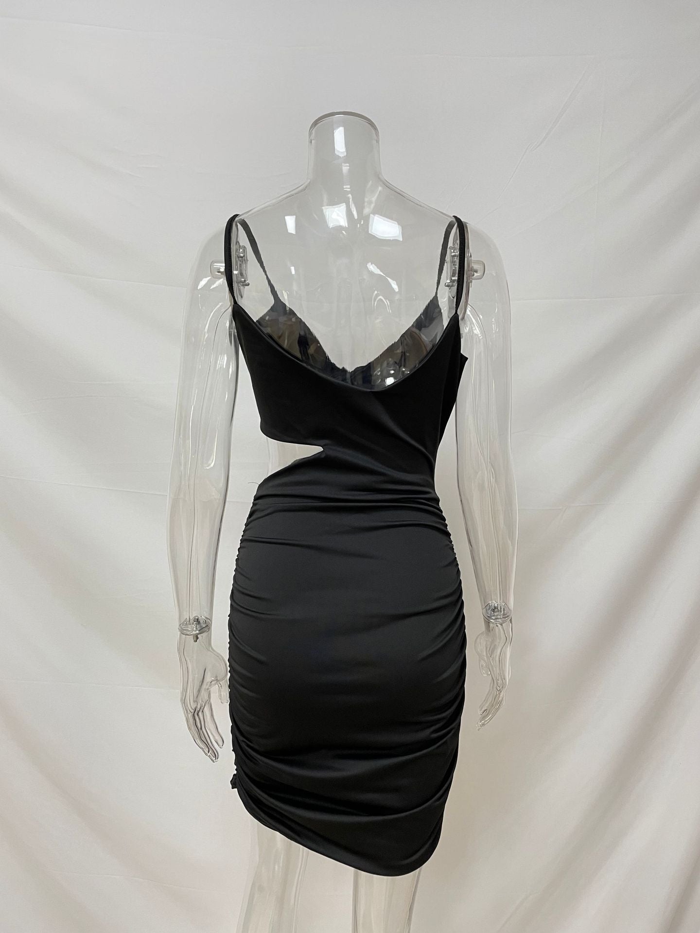 Women Clothing Irregular Asymmetric Suspender Sexy Hollow Out Cutout Slim Ruffle Hip Dress Twisted