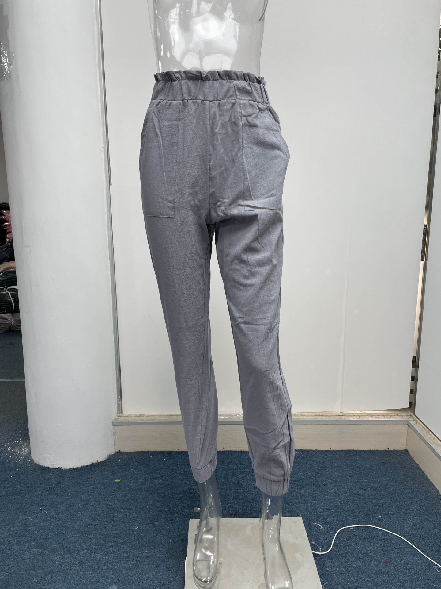 Women Clothing Spring Ruffled Elastic Waist High Waisted Trousers