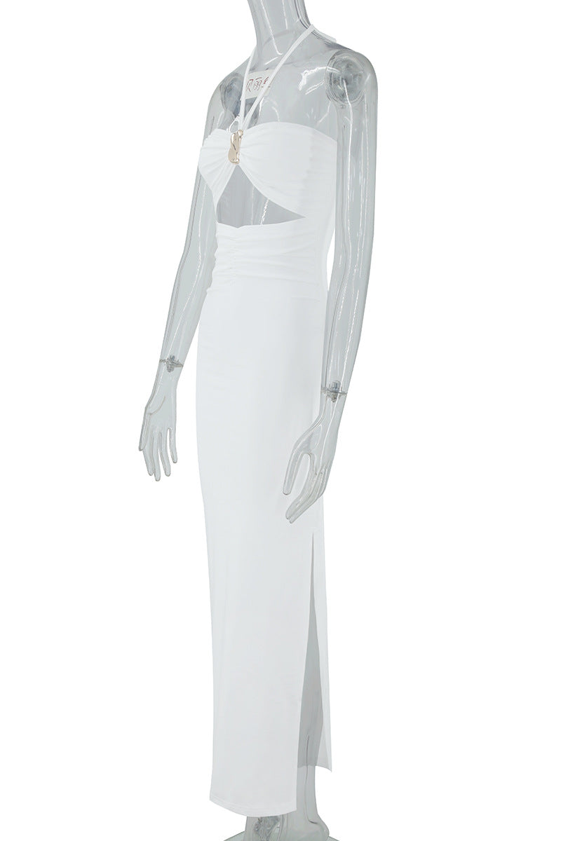 Summer Sexy Halter Three Dimensional Decoration Hollow Out Cutout Backless Leg Exposed Dress Women Clothing