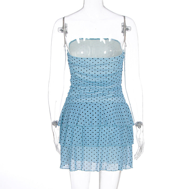 Summer Women Clothing Sexy Polka Dot Bandeau Slim Fit Ruffled Sheath Dress