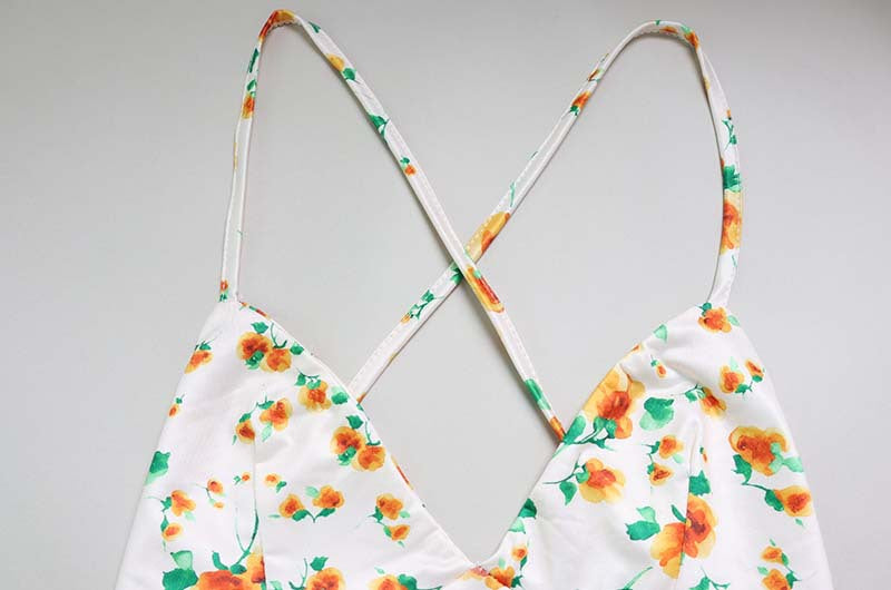 Spring Summer Waist Slimming Elegant Floral Strap Dress Deep V Plunge Vacation