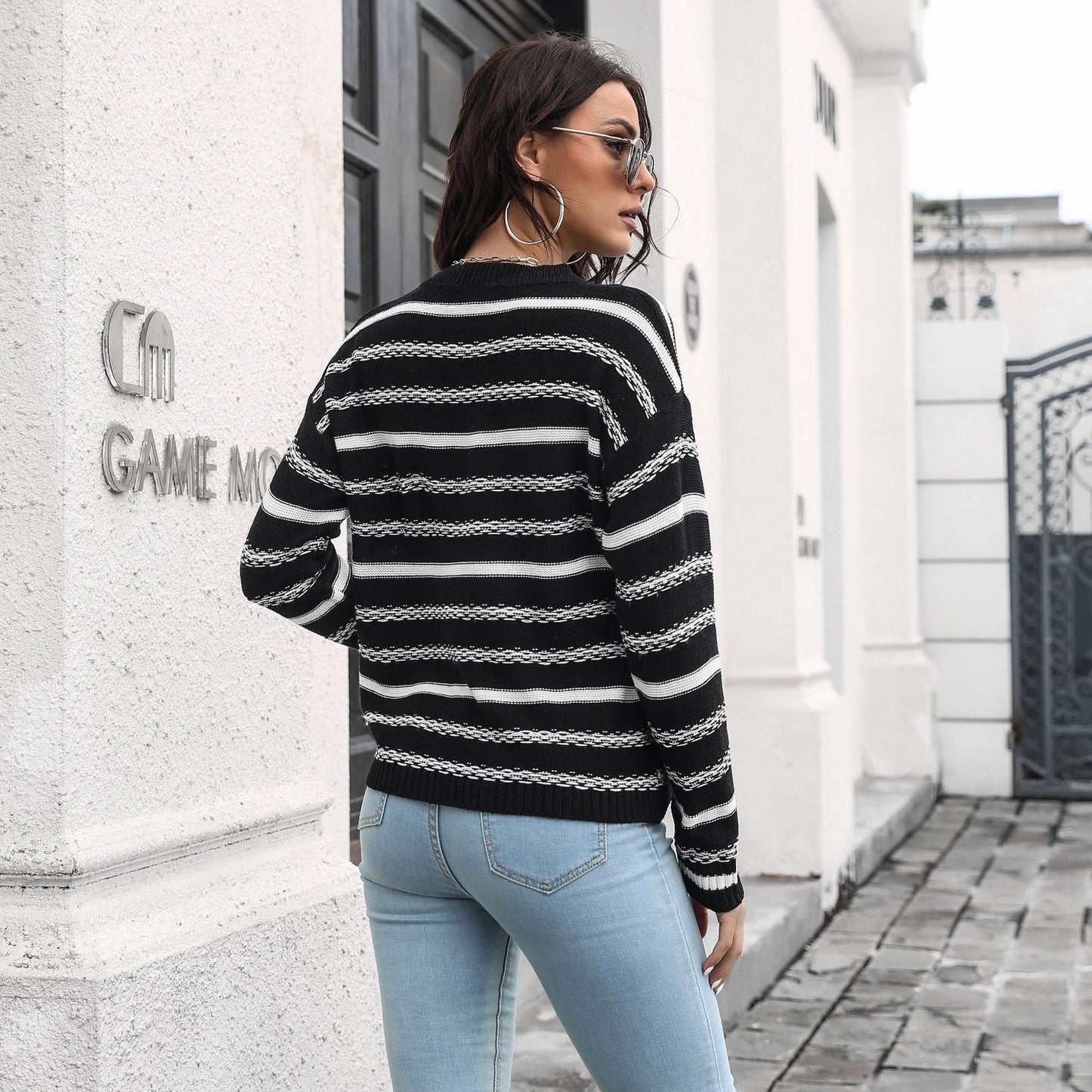 Striped Long Sleeved Sweater Women Loose Autumn Winter Knitwear Women Clothing Sweater