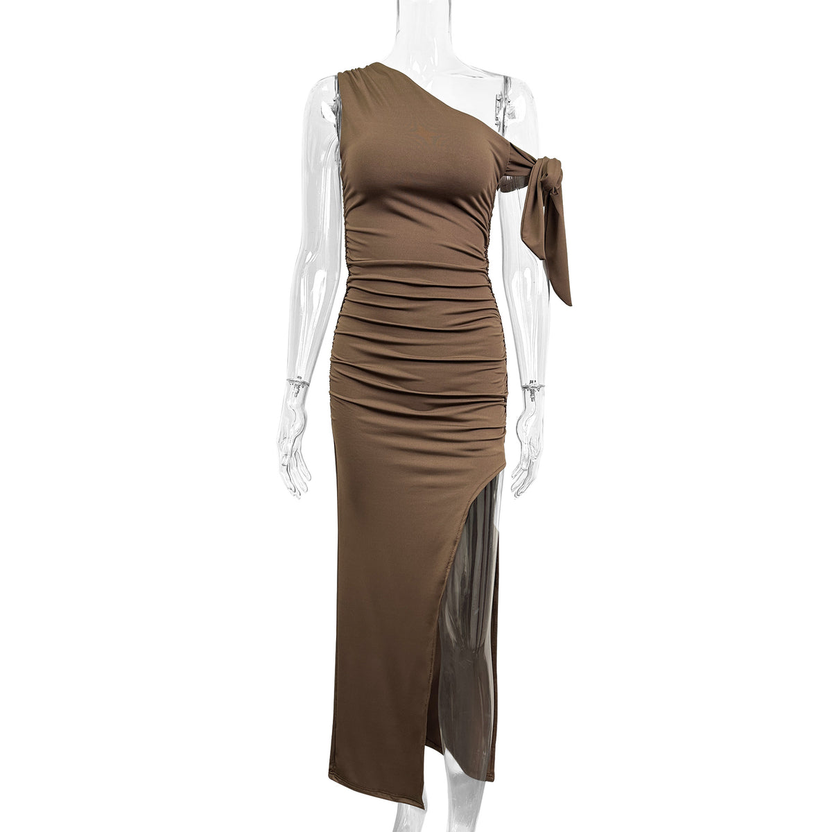 Slant Shoulder Sexy Slim Fit Backless Split Dress