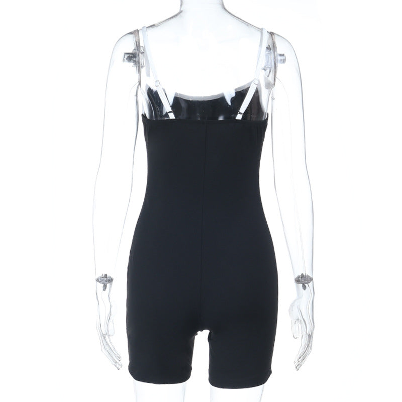 Sexy Beauty Back Covering Belly Thin Simple Suspenders Contrast Color Jumpsuit