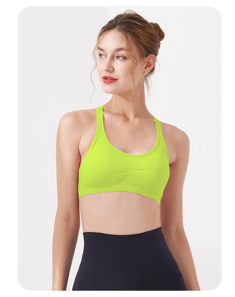 Criss Cross Back Running Workout Vest Sports Underwear Double Shoulder Strap Solid Color Yoga Bra