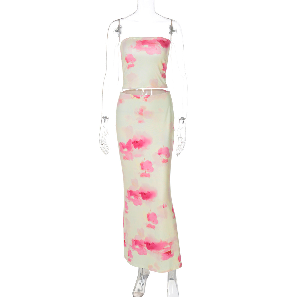 Women Summer Printed Sexy Tube Top Slim Skirt Set