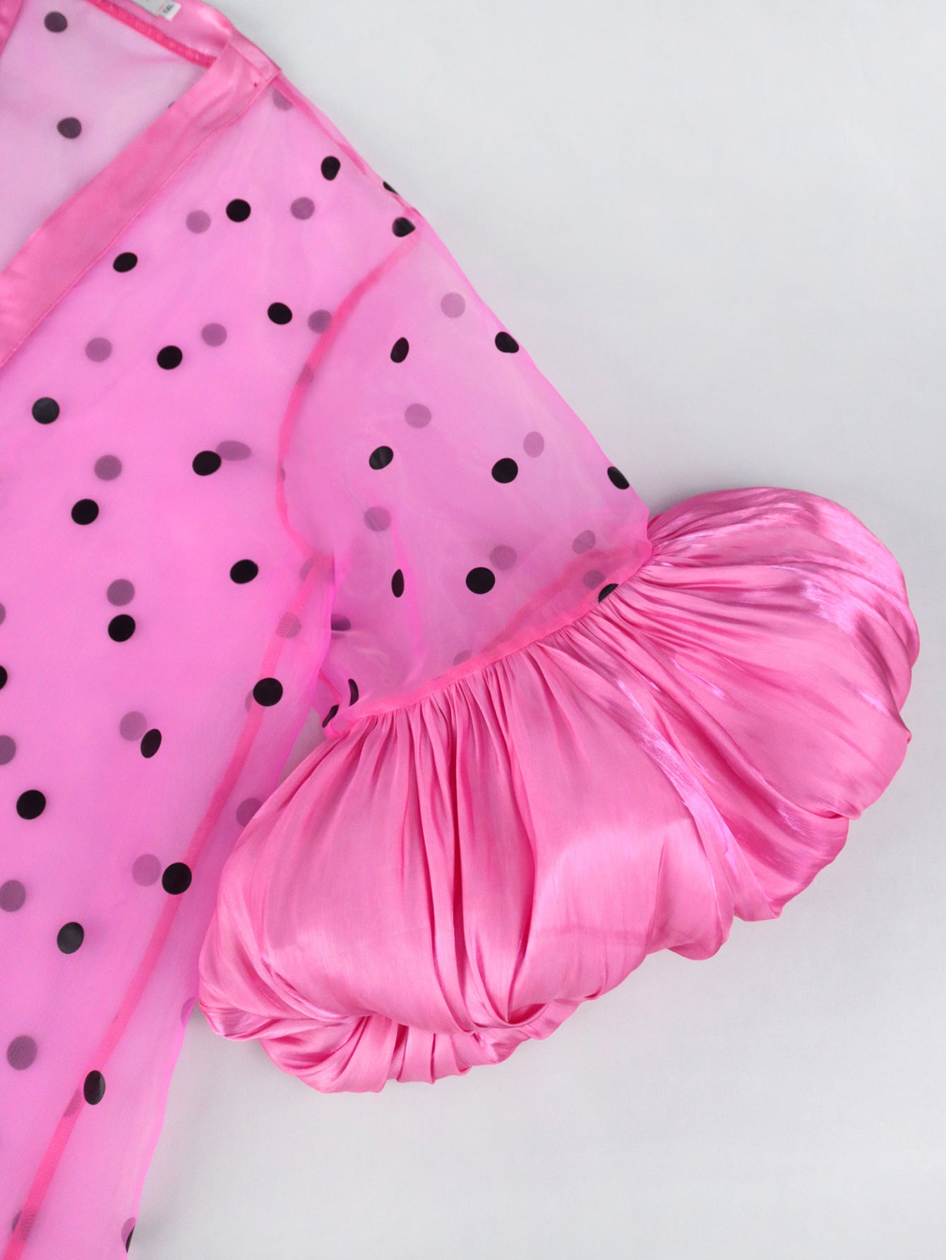 Summer Casual Breathable Tulle Coat Polka Dot Puff Sleeve See through Women Chiffon