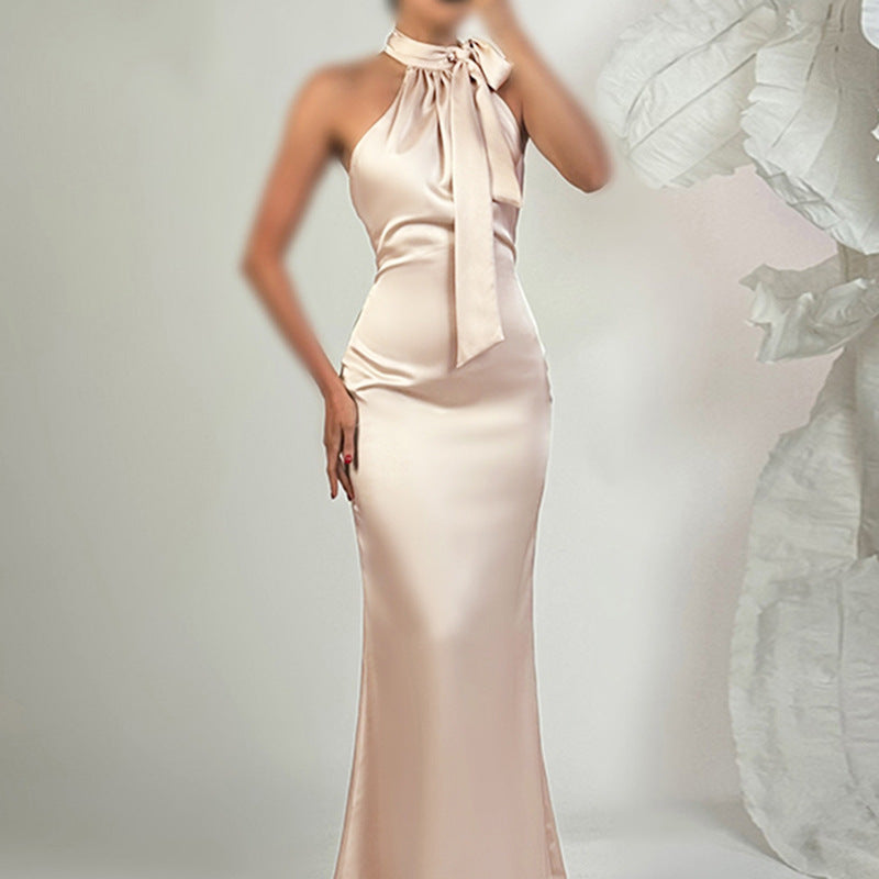 Sexy Backless Fishtail Evening Dress Autumn Elegant Halter Dress