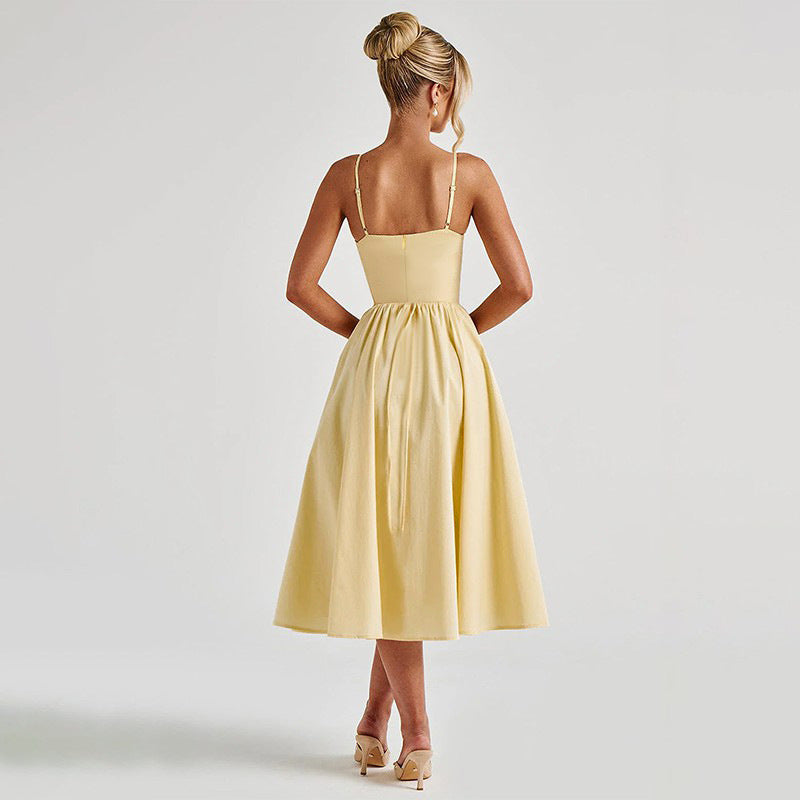 Fashionable Waist Strap Dress Spring Slim Fit Solid Color V neck Maxi Dress for Women