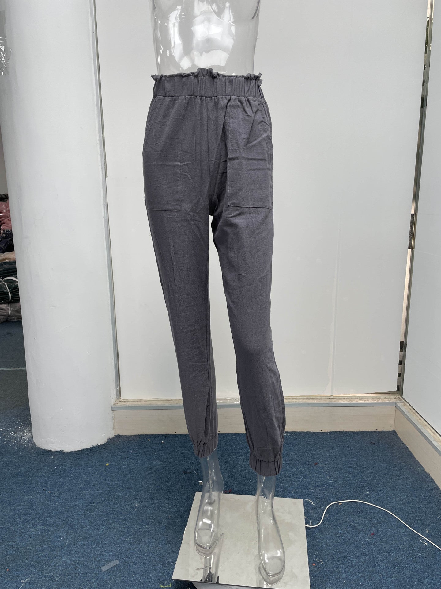 Women Clothing Spring Ruffled Elastic Waist High Waisted Trousers
