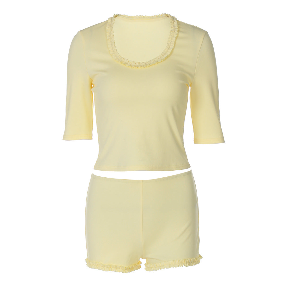 Women Clothing Summer Elegant Bodycon T shirt Top High Waist Shorts Two Piece Set