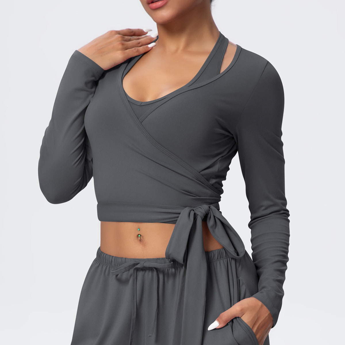 Brushed Yoga Long Sleeve Strap Personalized Yoga Clothes Outdoor High Grade Sports Fitness Clothes