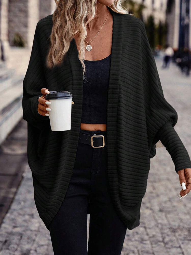 Cardigan Coat Women Autumn Winter Solid Color V neck Loose Knitted Sweater
