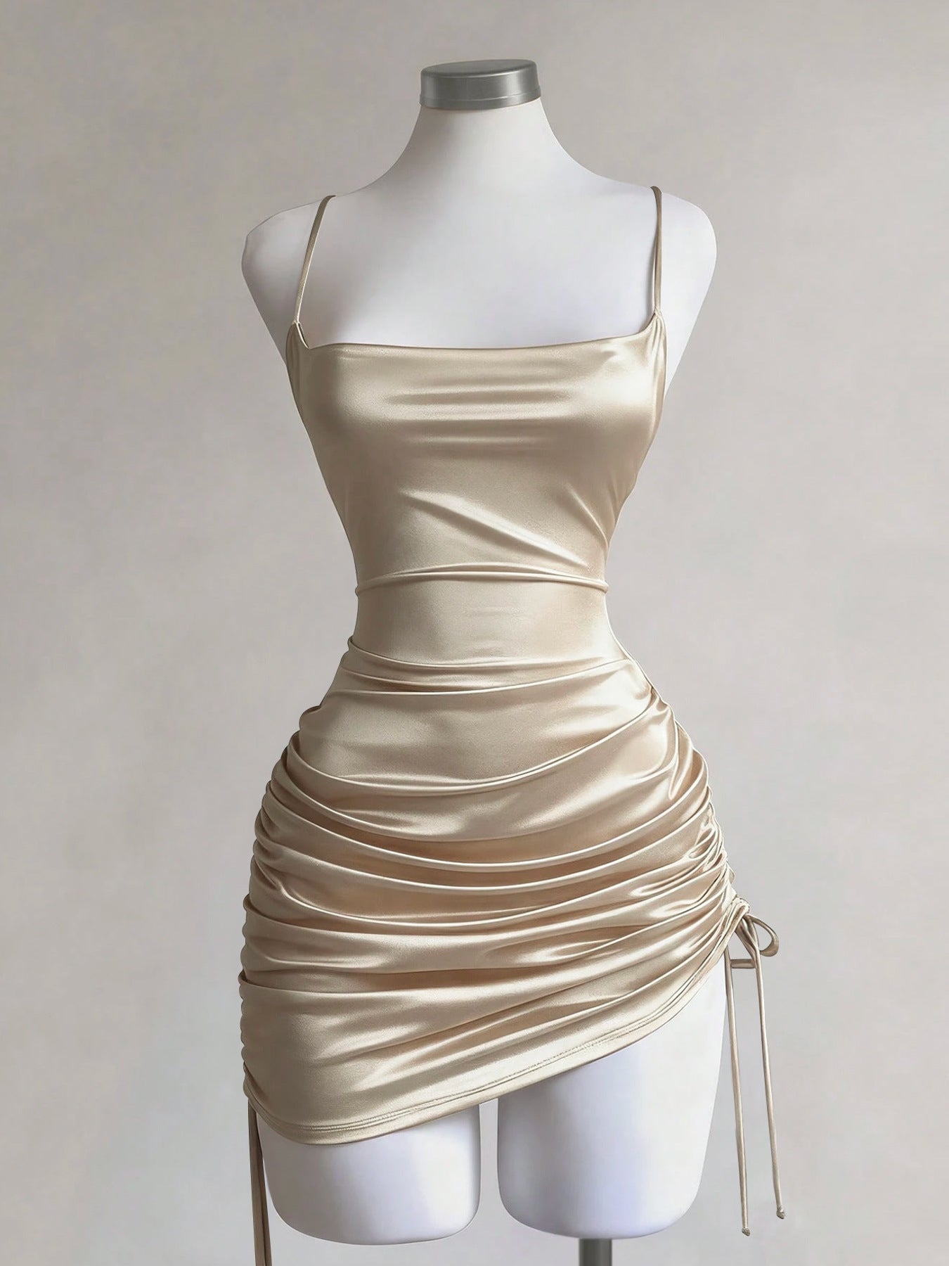 Popular Dress Sling Backless Sexy Women Clothing Side Drawstring Design Exquisite Sheath Dress