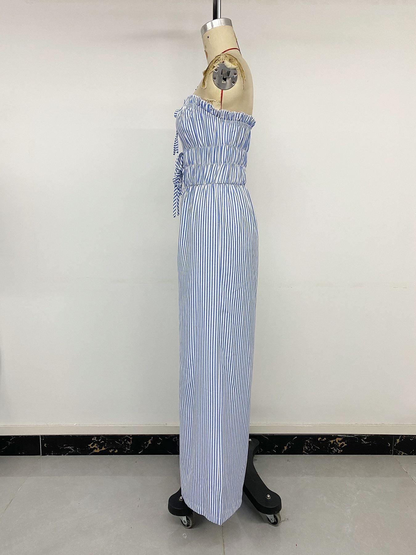 Fresh Vacation Striped Tube Top Lace up Cutout Jumpsuit