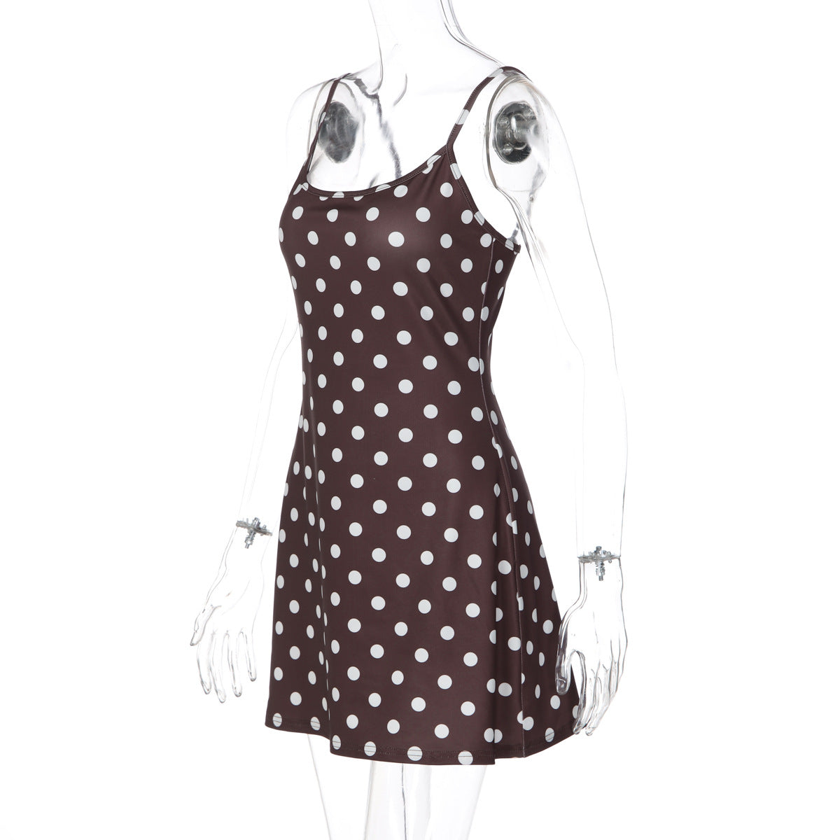 French Women Clothing Winter Printed Polka Dot Slim Fit Slimming Sheath Strap Dress for Women