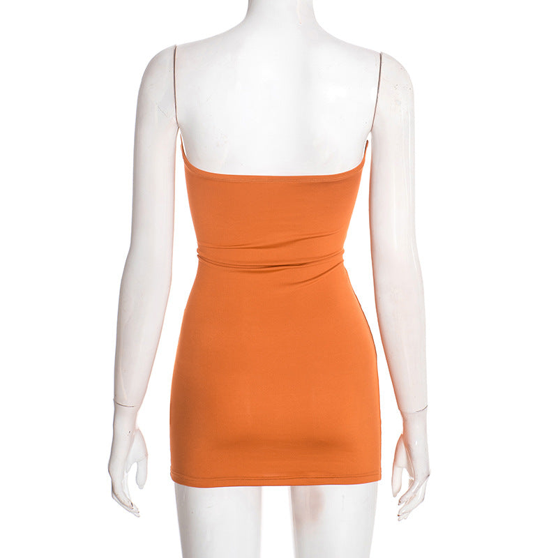 Women Clothing Spring Sexy Package Hip Hollow Out Cutout out Strap Tube Top Short Sleeveless Dress