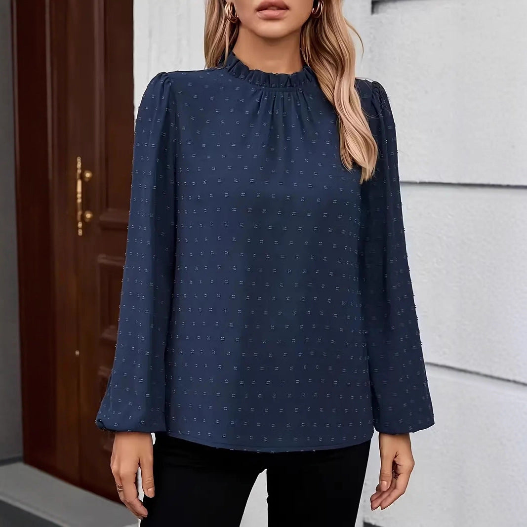 Autumn Winter Women T shirt Cut Floral Woven Fabric Elegant Top