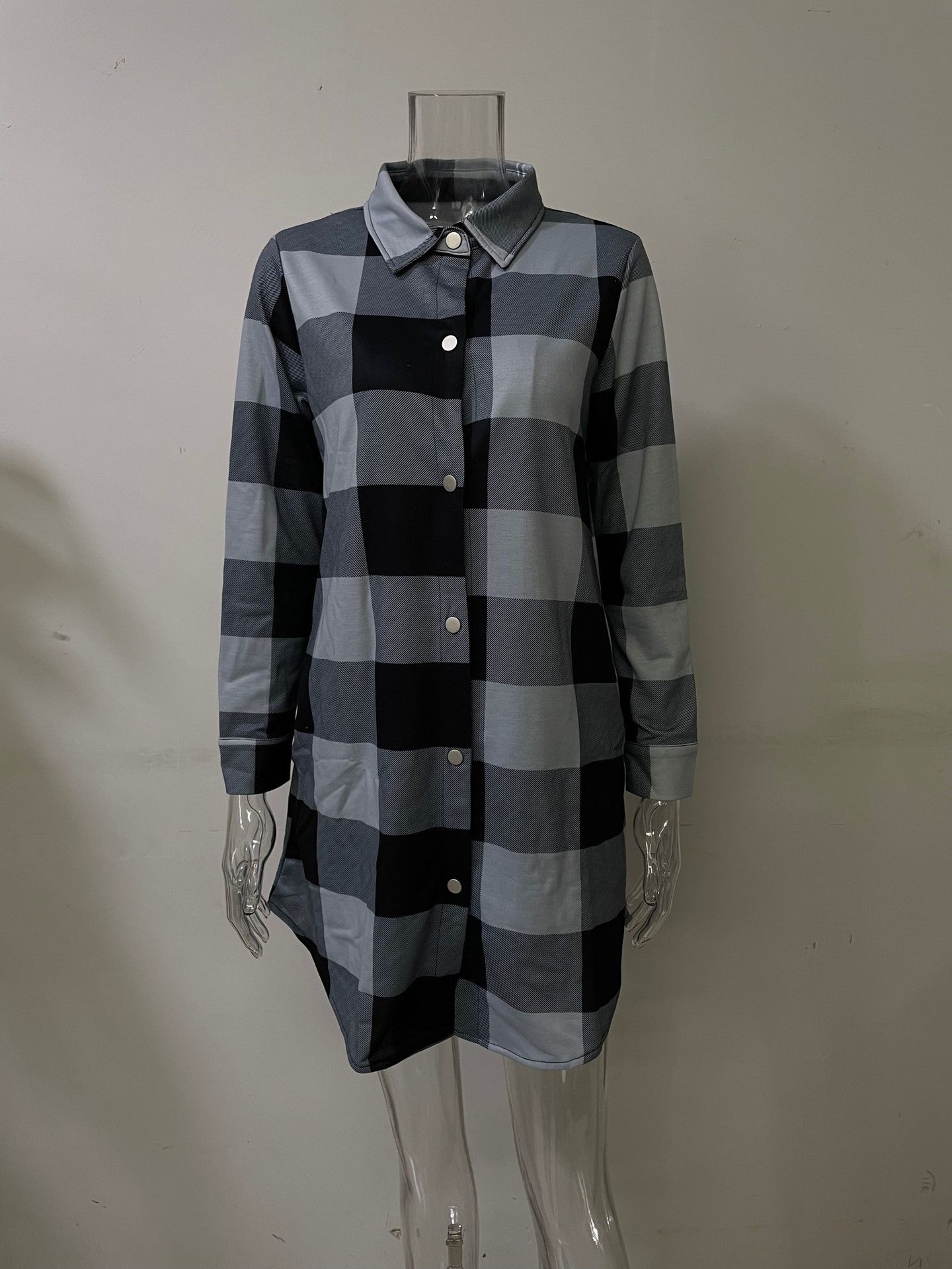Plaid Shirt Women Mid Length Long Sleeve Women Coat Plaid Shirt Top Shacket