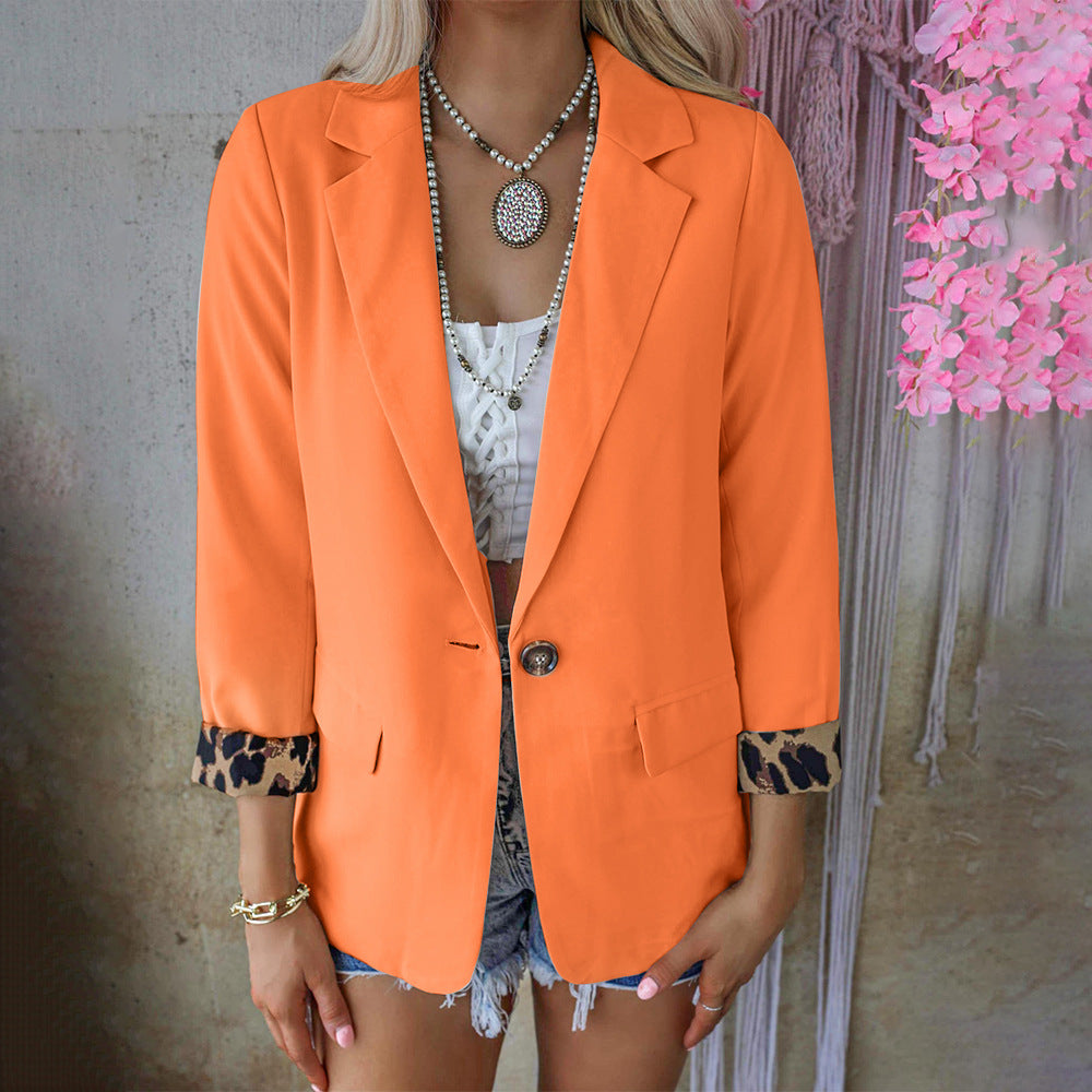 Autumn Winter Leopard Print Long Sleeve Casual Blazer Women Outerwear
