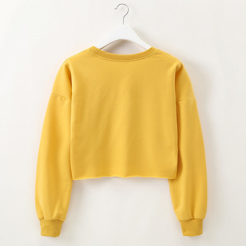 Women Clothing Autumn Winter Love Heart-Shaped Letter Graphic Printing round Neck Short Long-Sleeved Sweatshirt