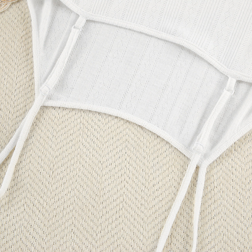 Summer Sexy Knitted Suspender Shorts Ladies Homewear Jacquard White Cool Pajamas Two Piece Set