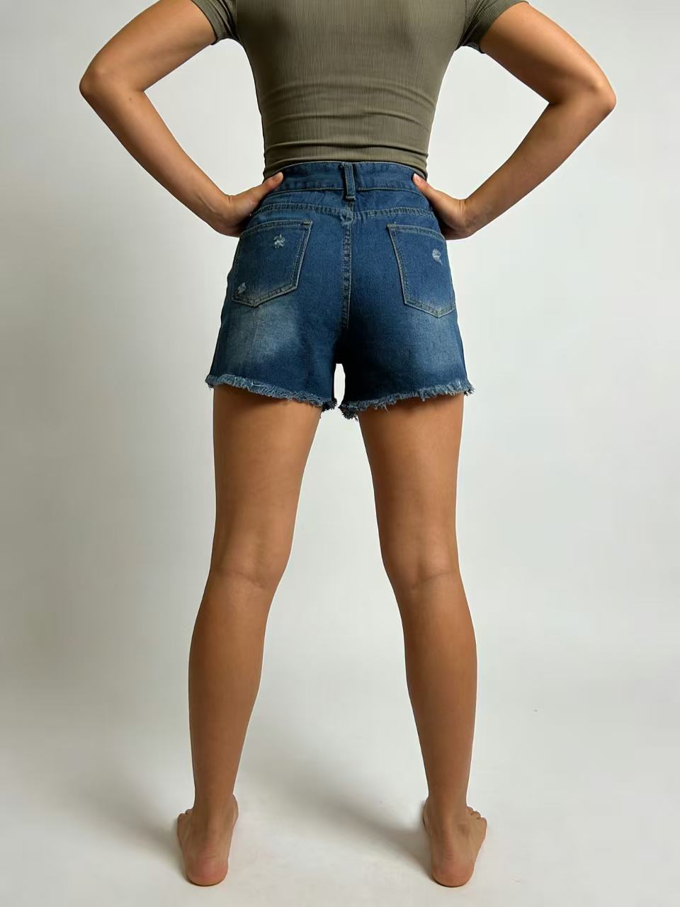 Women High Waist Slim Ripped Shorts