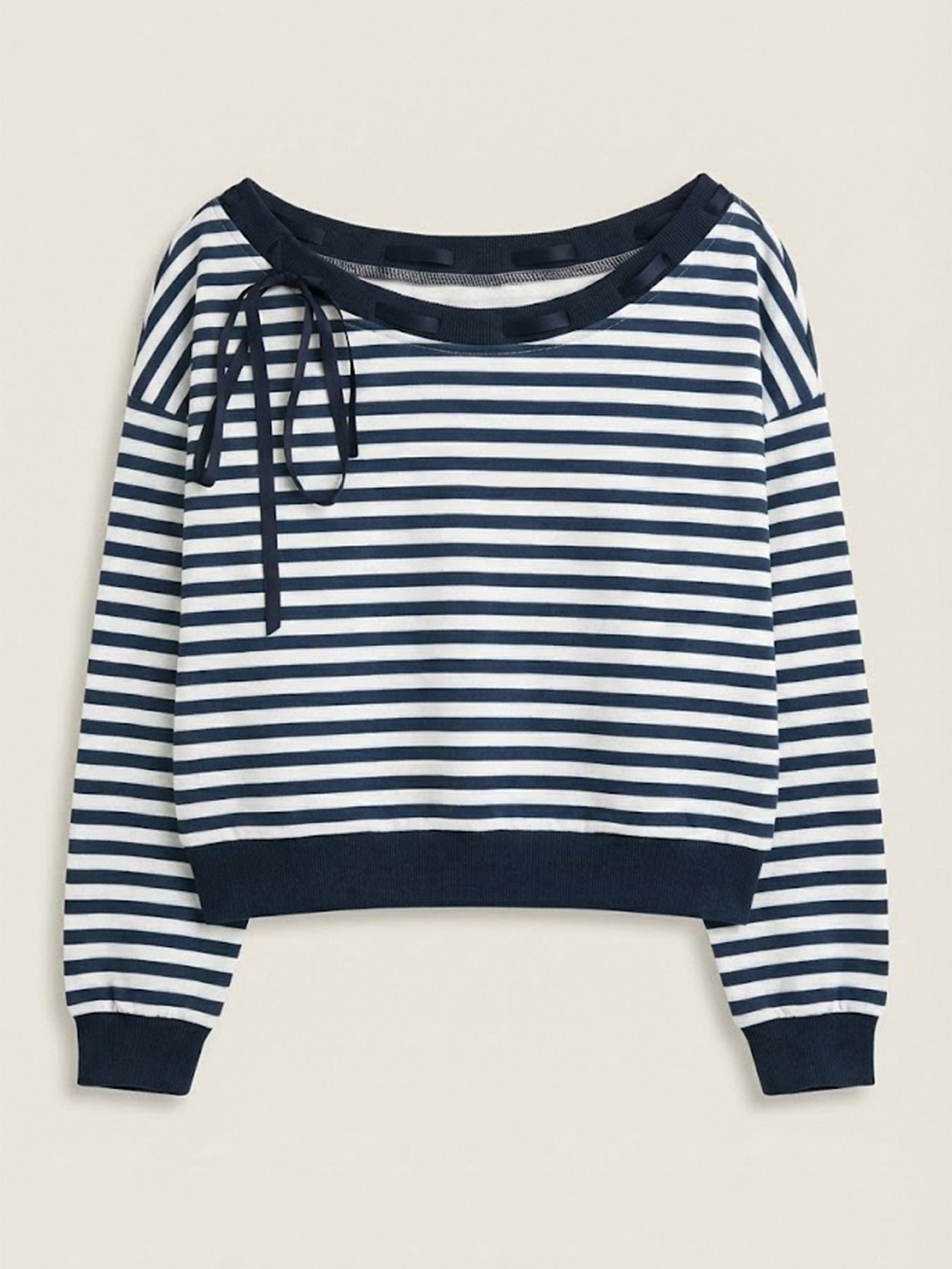 Autumn Casual Laid-Back One-Shoulder Cold Shoulder Classic Striped Sweater for Women