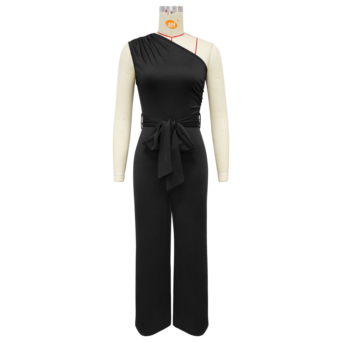 Women Wear Sleeveless Waist Tight Diagonal Collar Solid Color Jumpsuit