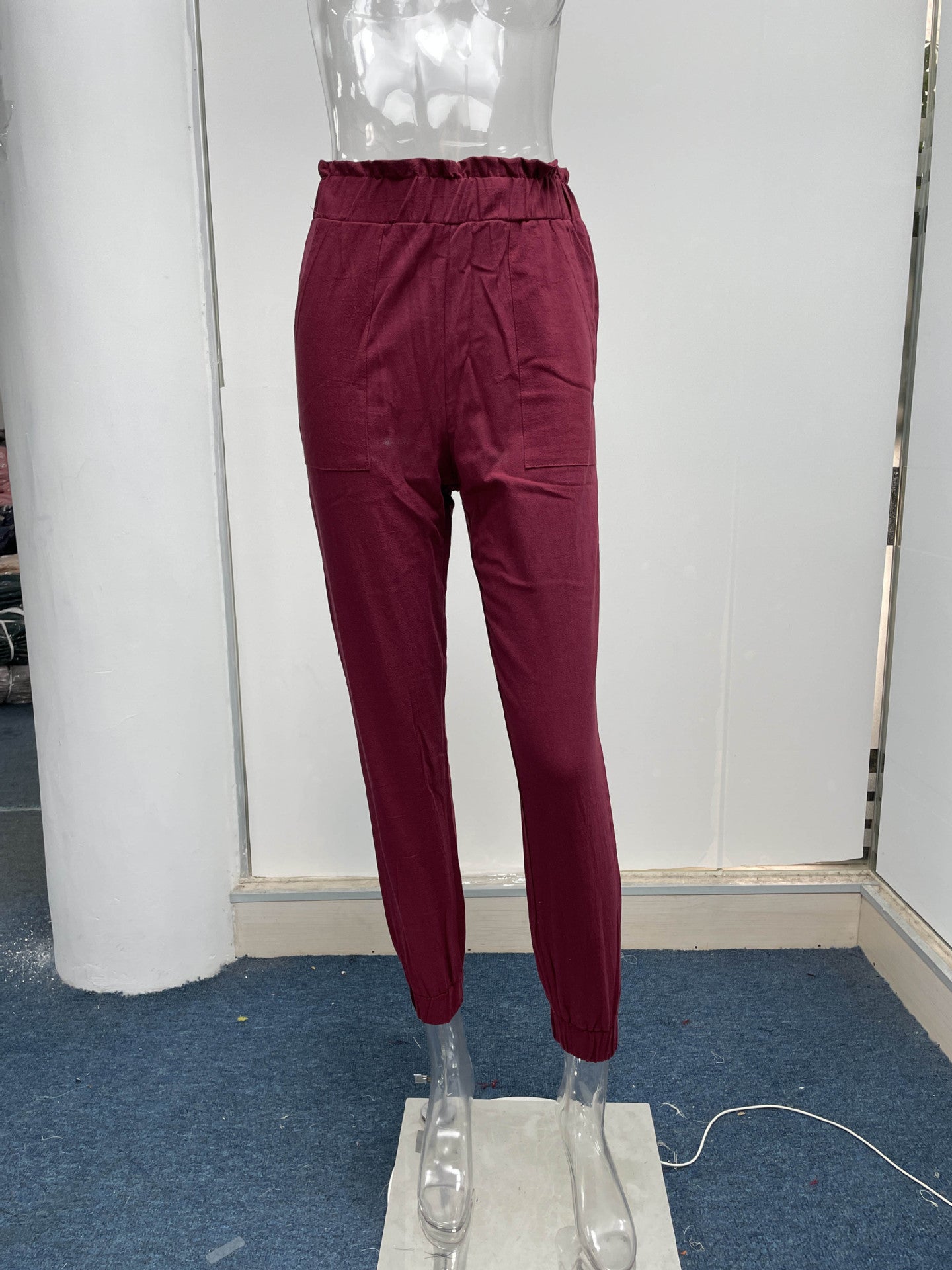 Women Clothing Spring Ruffled Elastic Waist High Waisted Trousers