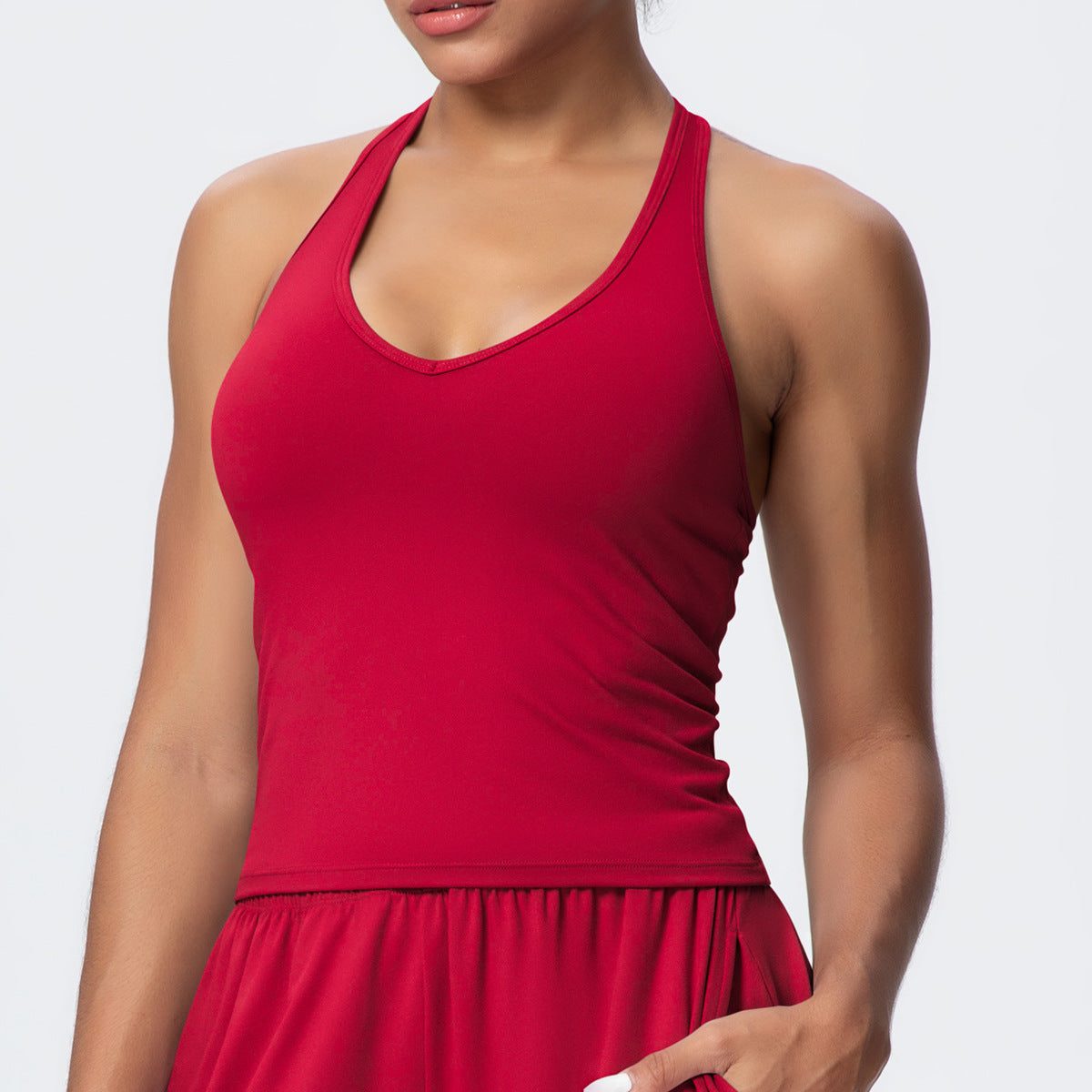 Brushed Solid Color Yoga Vest V Shaped Tight Back Spaghetti Strap Sports Underwear Running Workout Fitness Clothes