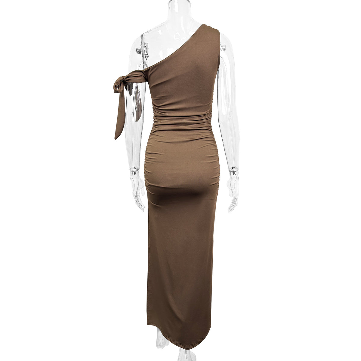 Slant Shoulder Sexy Slim Fit Backless Split Dress