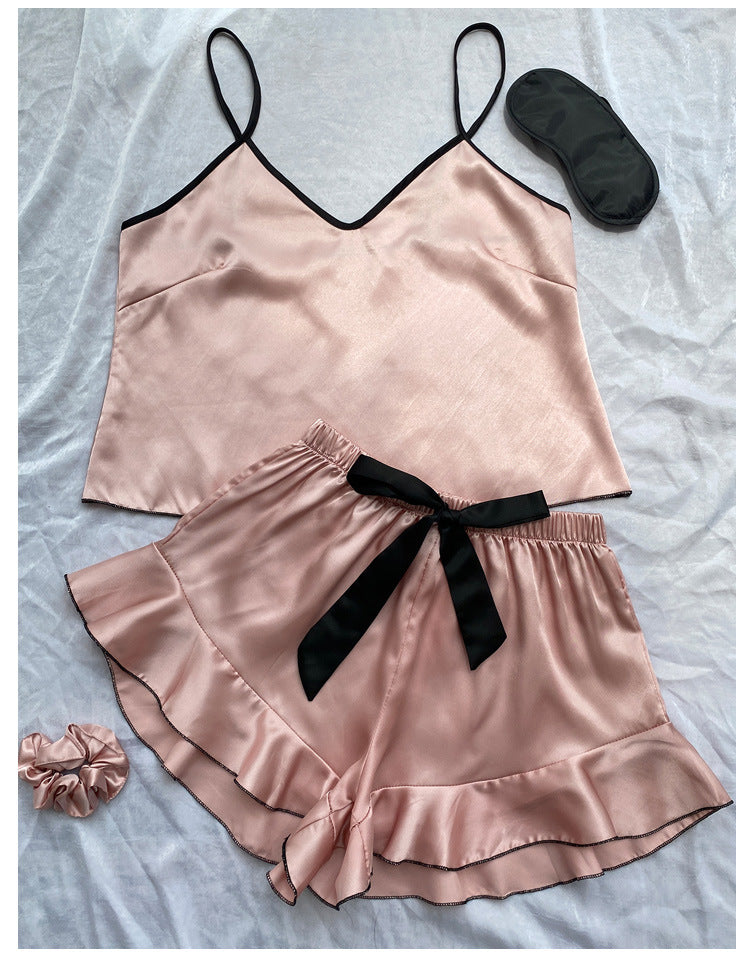 Sexy Sling Dress Home Wear Women Summer Vest Shorts Set Home Silk Ice Silk Pajamas
