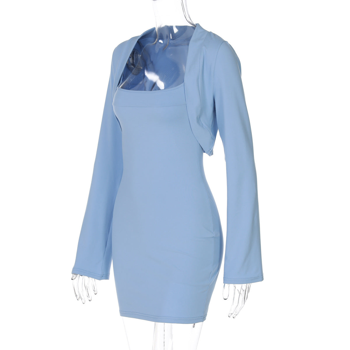 Fall Dress Women Long Sleeved Shawl Tube Top Sexy Sling Hip Dress Two Piece Sets