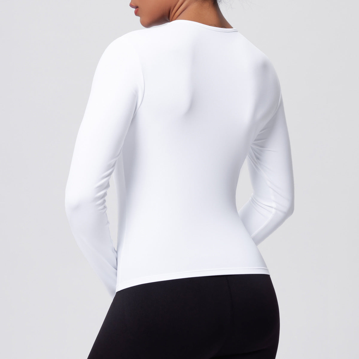 Casual Solid Color Sports Long Sleeve Waist Slim Fit Breathable Yoga T shirt Running Training Nude Feel Workout Top