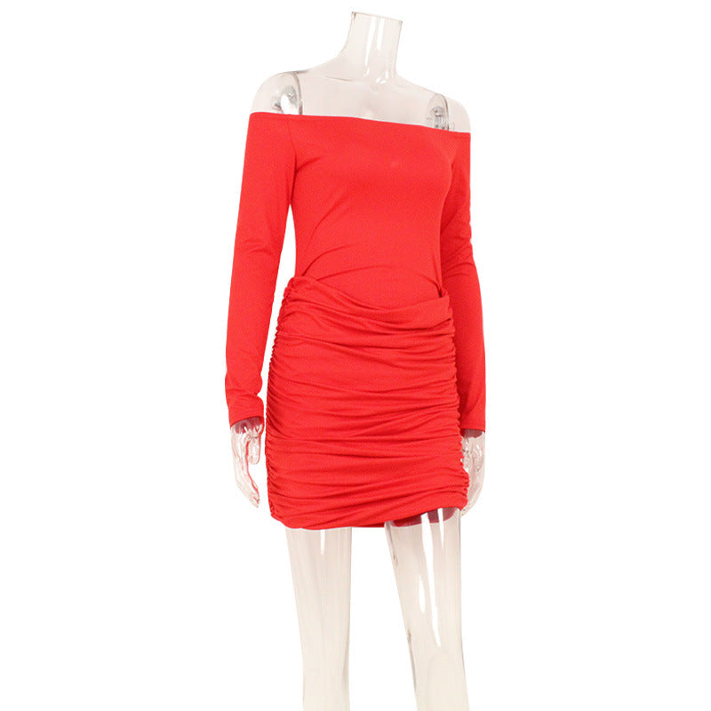 Women Clothing off Neck Waist Tight Sexy Hip Wrapped Dress