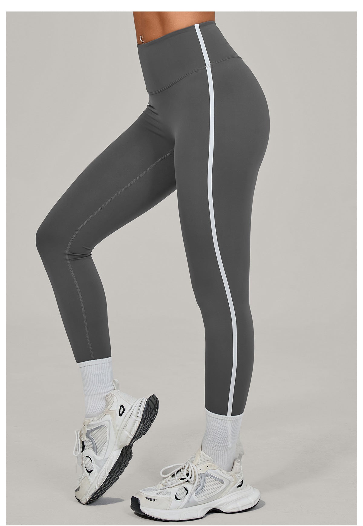 High Waist Invisible Pleated Yoga Pants Color Contrast Patchwork Nude Feel Tight Women Sports Fitness Pants