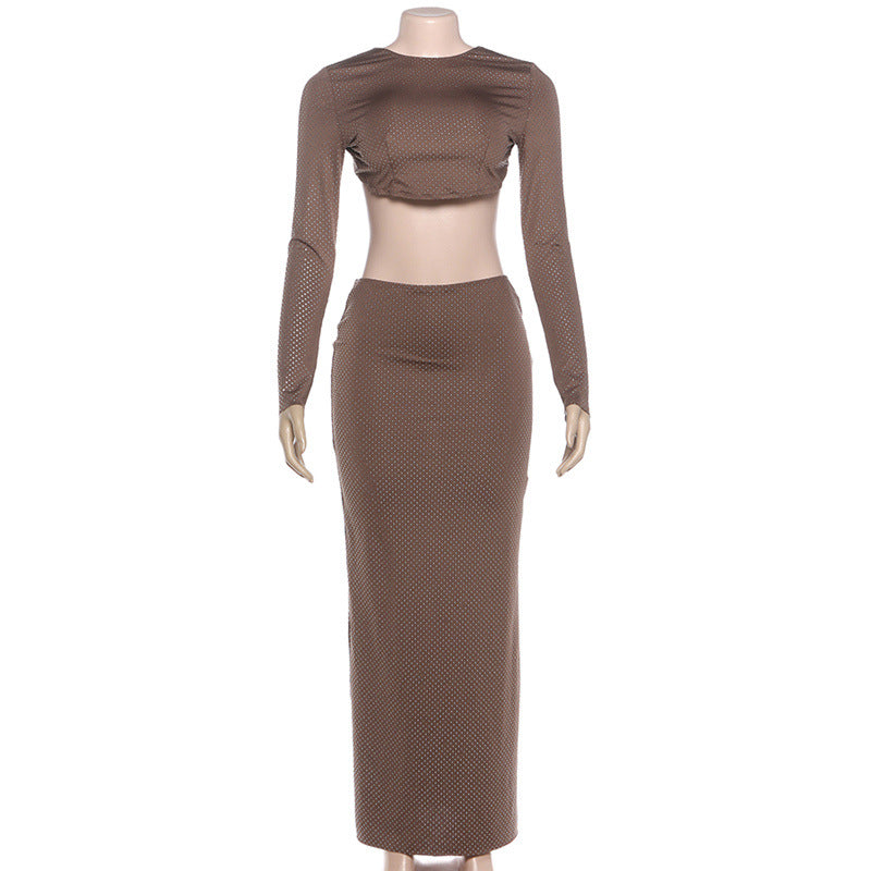 Autumn Winter Women Clothing Sexy round Neck Hollow Out Cutout Backless Slim Fit Long Sleeved Dress for Women