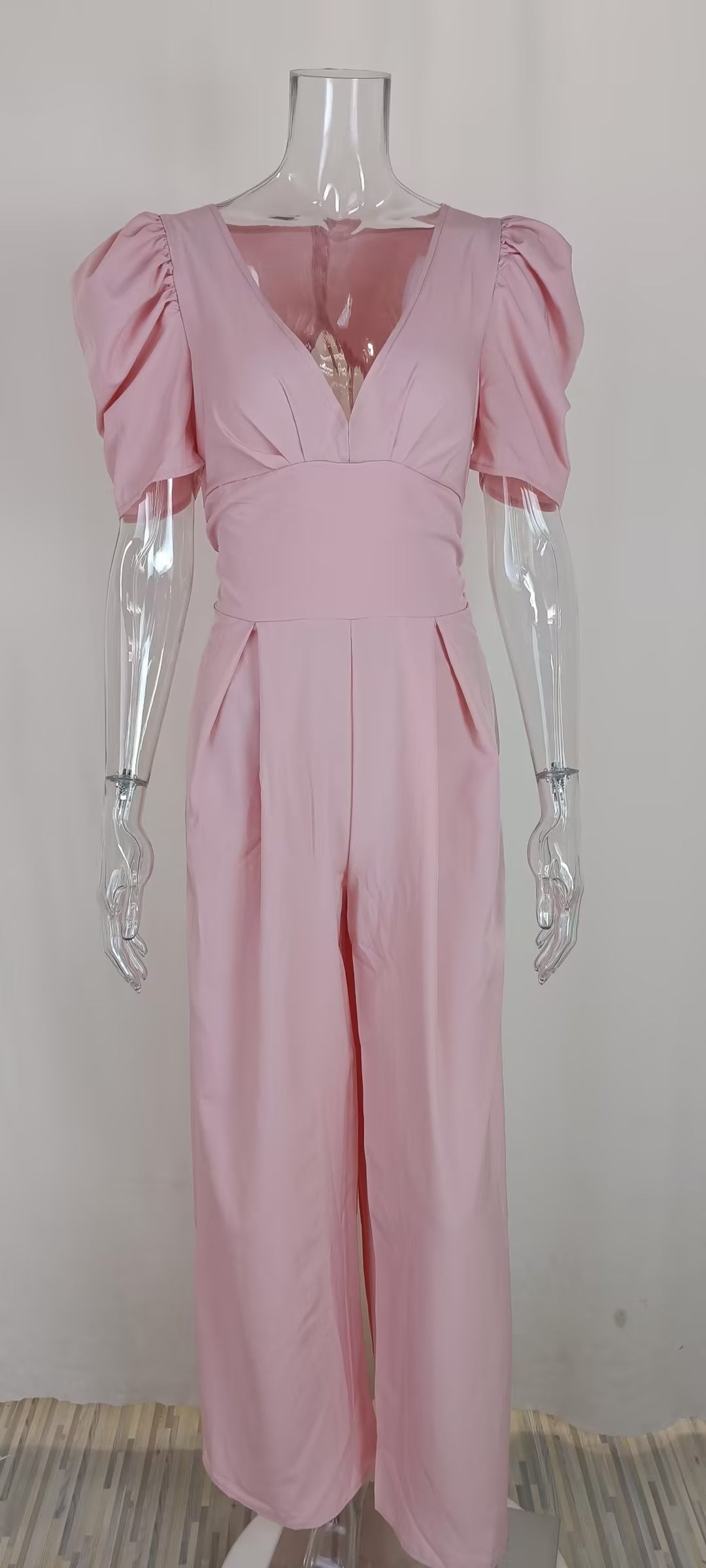 Women Clothing Short Sleeve Elegant Wide Legs Jumpsuit