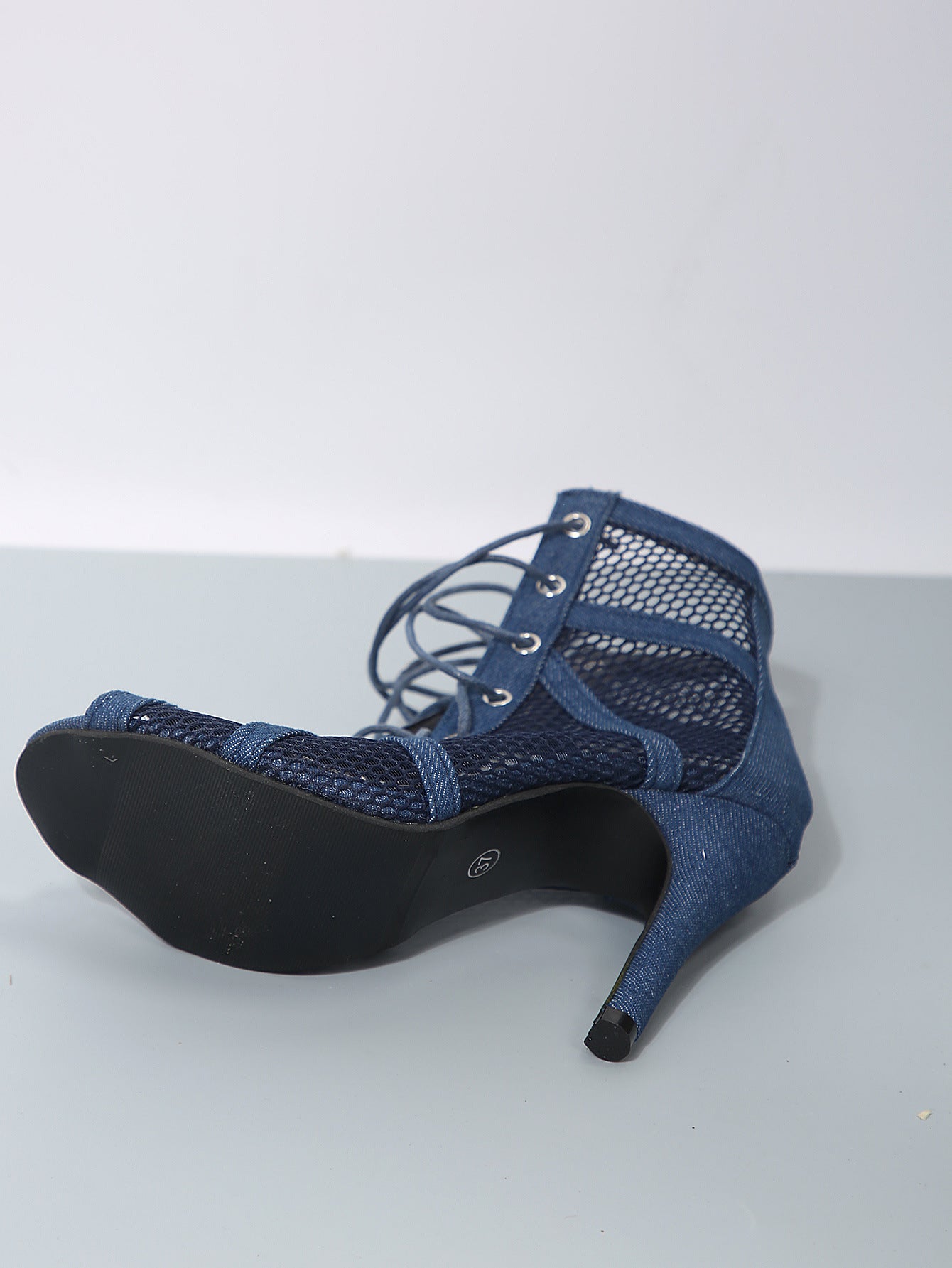 Plus Size Mesh Peep Toe High Heel Sandal Boots Women Lace up Stiletto Heel Breathable Sandals