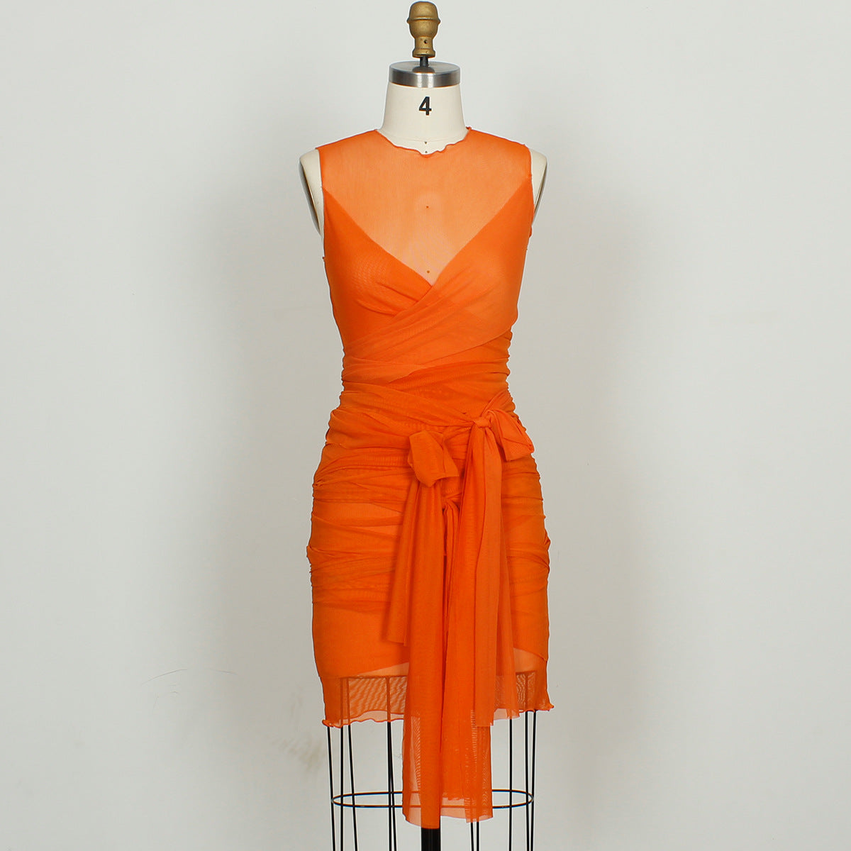 Spring Women Fashion Design Sheer Mesh Sexy Backless Slim Fit Sheath Dress