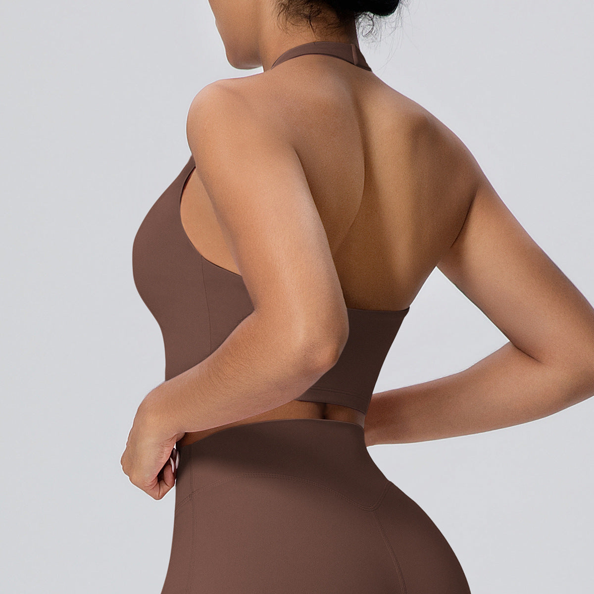 Solid Color Halter Beauty Back Nude Feel Yoga Vest Top Chest Pad Sports Bra Underwear Fitness Yoga Wear