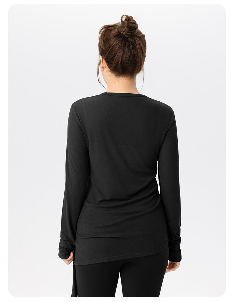 Plus Size Yoga Blouse Women Slim Fit Slimming Side Slit Workout Long Sleeve Soft Skin Friendly Plump Girls Yoga Clothing Top