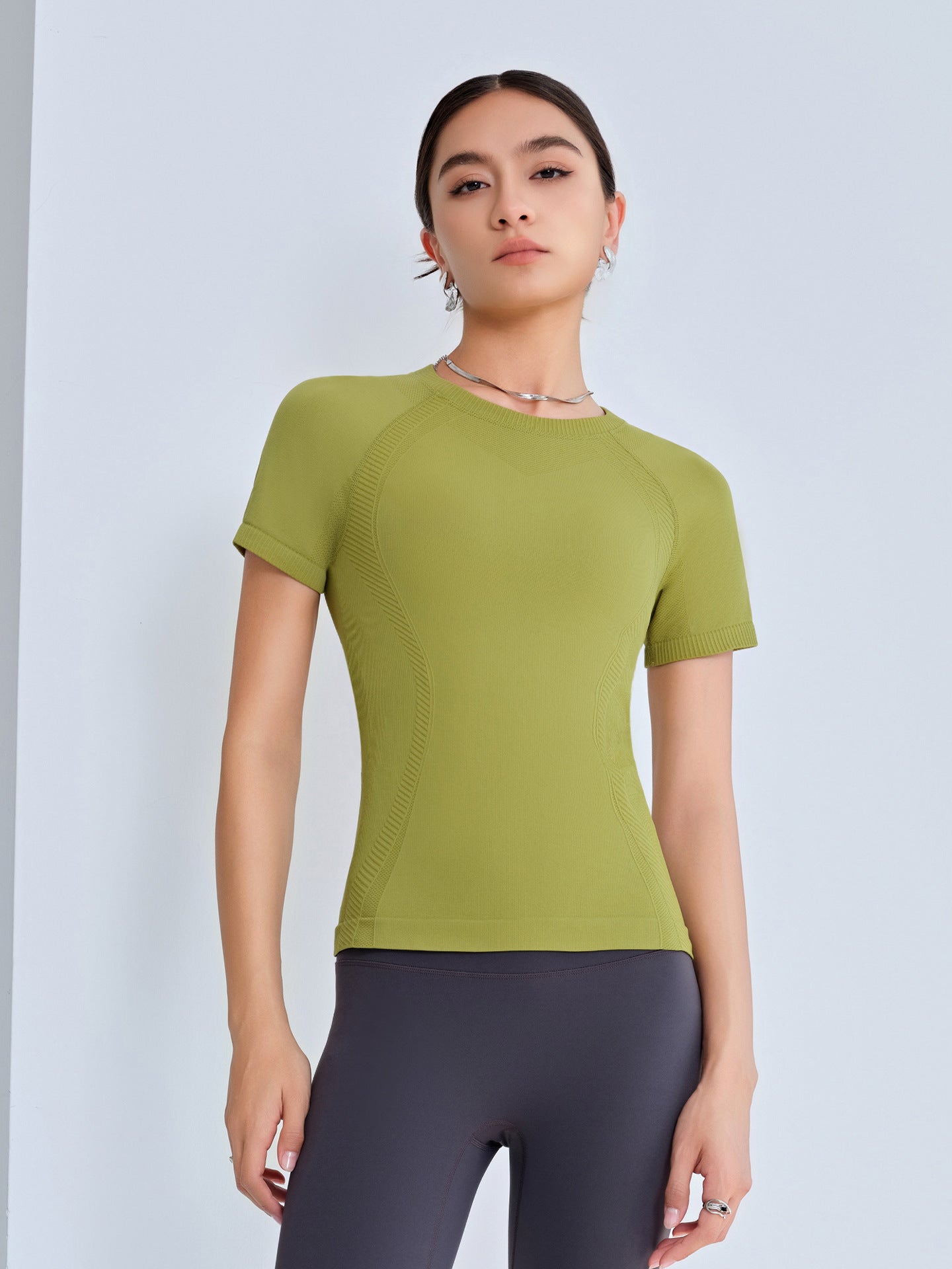 Spring Summer 3D Seamless Weaving Texture Sports Yoga Training Fitness Tight Short Sleeve Yoga T shirt Top