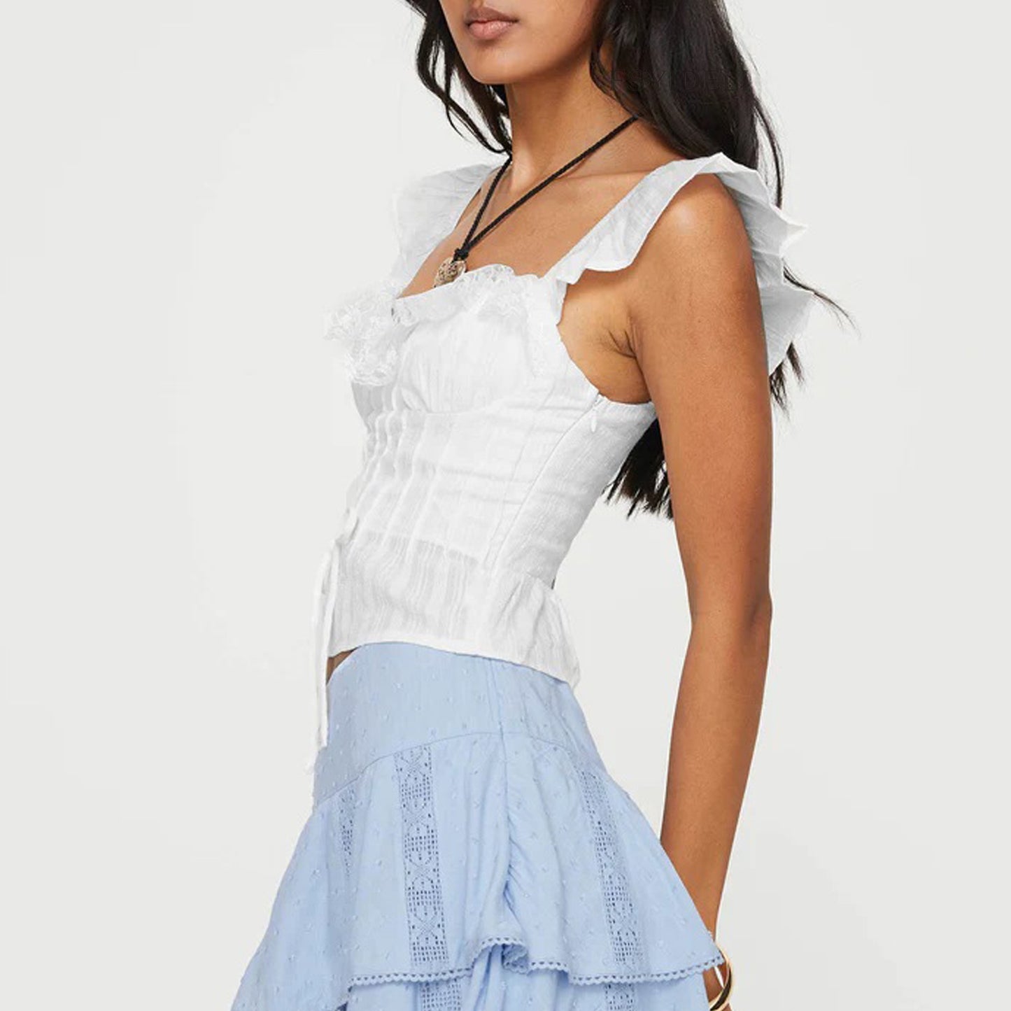 Women Sling Short Top Butterfly Rope Low Waist Sexy Sexy Lace Shirt