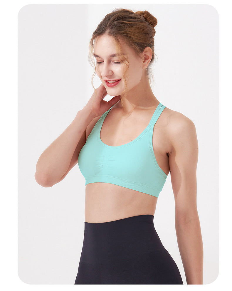 Criss Cross Back Running Workout Vest Sports Underwear Double Shoulder Strap Solid Color Yoga Bra