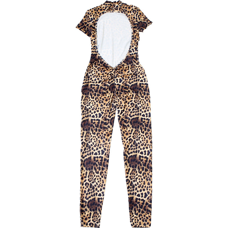 Spring Sexy Backless Skinny Personalized Printed Short Sleeved Jumpsuit Women Clothing
