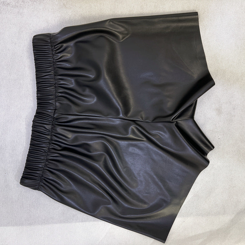 Women Clothing Solid Color Waist Tight Faux Leather Shorts Leather Pants Women Pants