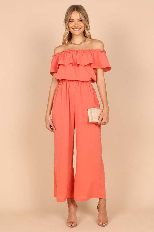 Casual Jumpsuit Summer off Shoulder Ruffled Solid Color Wide Leg Jumpsuit